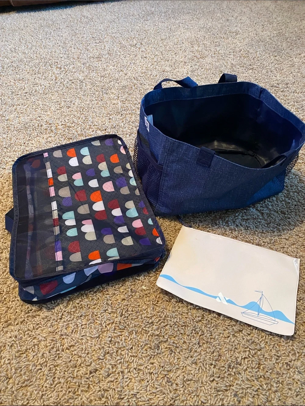 thirty-one Navy Tote with Multicolor Semi-Circle Pattern Storage Bag + bonus bag
